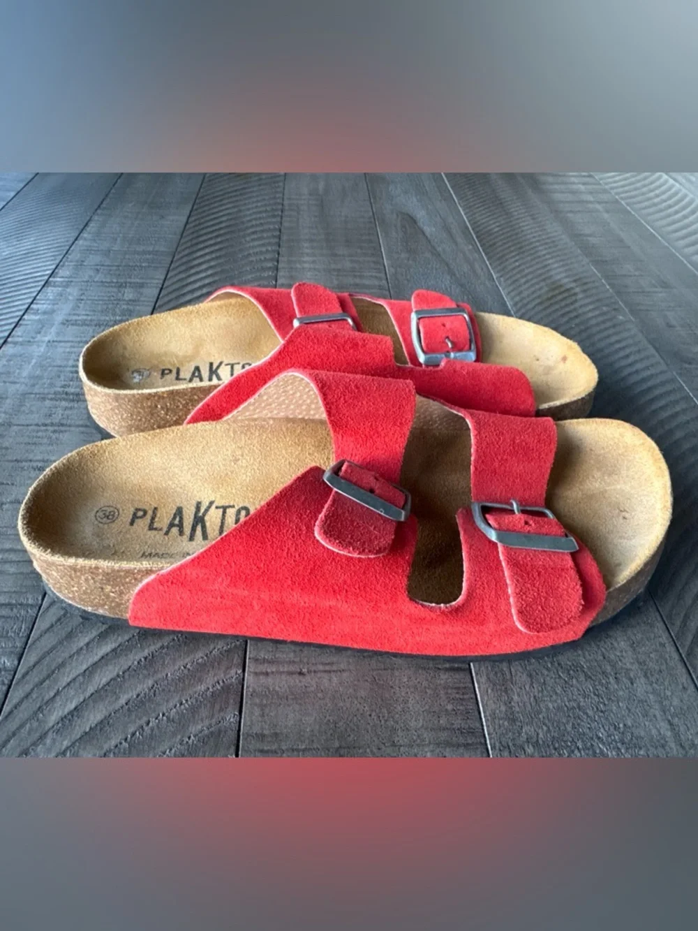 Plakton - Made in Spain Adjustable Cork Slide Suede Sandals Women's Size 38 (7) - Picture 3 of 16